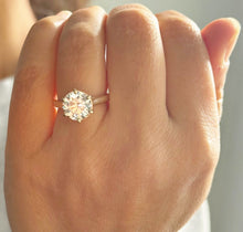 Load image into Gallery viewer, Round Cut Diamonds Engagement Ring IGI Certified Crown Six Prong Crown Setting Solitaire Wedding Bridal Ring Set In 14K Yellow Gold 3.00ct
