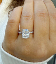 Load image into Gallery viewer, Cushion Cut Moissanite Ring And Round And Marquise Cut Engagement Ring 14K White Gold Bridal Ring Wedding Ring Inner Halo Style 5.75ctw
