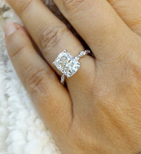 Load image into Gallery viewer, Cushion Cut Moissanite Ring And Round And Marquise Cut Engagement Ring 14K White Gold Bridal Ring Wedding Ring Inner Halo Style 5.75ctw
