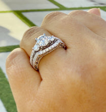 Load image into Gallery viewer, Round Cut And Diamonds Engagement Ring And Band Wedding Bridal Set 1.65ctw Antique Style Filigree IGI Certified 14k Solid White Gold F-VS2
