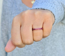 Load image into Gallery viewer, Round Cut Natural Ruby Half Eternity Band Set In Yellow Gold Channel Set Wedding Band Anniversary Band Women's Bridal Ruby Band Gift 0.50ctw
