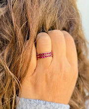 Load image into Gallery viewer, Two Piece Round Cut Natural Ruby Half Eternity Band Set In Yellow Gold Channel Set Band Anniversary Band Women's Bridal Ruby Band 0.50ctw
