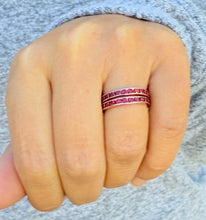 Load image into Gallery viewer, Two Piece Round Cut Natural Ruby Half Eternity Band Set In Yellow Gold Channel Set Band Anniversary Band Women's Bridal Ruby Band 0.50ctw
