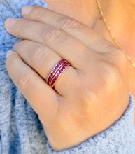 Load image into Gallery viewer, Two Piece Round Cut Natural Ruby Half Eternity Band Set In Yellow Gold Channel Set Band Anniversary Band Women's Bridal Ruby Band 0.50ctw
