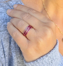 Load image into Gallery viewer, Two Piece Round Cut Natural Ruby Half Eternity Band Set In Yellow Gold Channel Set Band Anniversary Band Women's Bridal Ruby Band 0.50ctw
