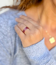 Load image into Gallery viewer, Two Piece Round Cut Natural Ruby Half Eternity Band Set In Yellow Gold Channel Set Band Anniversary Band Women's Bridal Ruby Band 0.50ctw
