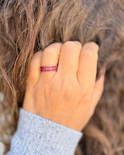 Load image into Gallery viewer, Two Piece Round Cut Natural Ruby Half Eternity Band Set In Yellow Gold Channel Set Band Anniversary Band Women's Bridal Ruby Band 0.50ctw
