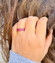 Load image into Gallery viewer, Two Piece Round Cut Natural Ruby Half Eternity Band Set In Yellow Gold Channel Set Band Anniversary Band Women's Bridal Ruby Band 0.50ctw
