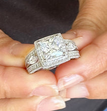 Load image into Gallery viewer, Princess Cut And Round And Marquise Cut Diamond Engagement Ring IGI Certified 14k White Gold Halo Style Wedding Ring 3.25ct G-VS2
