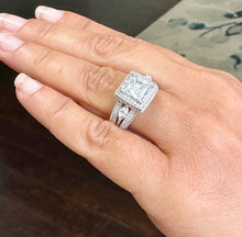 Load image into Gallery viewer, Princess Cut And Round And Marquise Cut Diamond Engagement Ring IGI Certified 14k White Gold Halo Style Wedding Ring 3.25ct G-VS2
