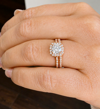 Load image into Gallery viewer, GIA Certified Natural Cushion Cut And Round Cut Sides Diamond Engagement Ring And Matching Band Halo Wedding Set 14K Solid Rose Gold 1.50ct
