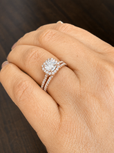 Load image into Gallery viewer, GIA Certified Natural Cushion Cut And Round Cut Sides Diamond Engagement Ring And Matching Band Halo Wedding Set 14K Solid Rose Gold 1.50ct
