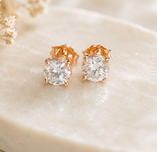 Load image into Gallery viewer, Round Shape Moissanite Stud Earrings Prong set Style 14k Solid Rose Solid Gold 2.00ctw, 1.0ct each Earrings Gift For Her Jewelry
