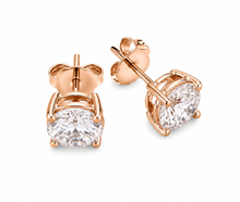 Load image into Gallery viewer, Round Shape Moissanite Stud Earrings Prong set Style 14k Solid Rose Solid Gold 2.00ctw, 1.0ct each Earrings Gift For Her Jewelry

