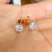 Load image into Gallery viewer, Round Shape Moissanite Stud Earrings Prong set Style 14k Solid Rose Solid Gold 2.00ctw, 1.0ct each Earrings Gift For Her Jewelry
