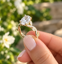 Load image into Gallery viewer, IGI Certified Oval Cut and round and marquise cut sides leaf style design Diamond Engagement Ring 14k Solid Yellow Gold 2.35ctw

