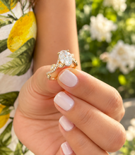 Load image into Gallery viewer, IGI Certified Oval Cut and round and marquise cut sides leaf style design Diamond Engagement Ring 14k Solid Yellow Gold 2.35ctw
