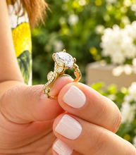 Load image into Gallery viewer, IGI Certified Oval Cut and round and marquise cut sides leaf style design Diamond Engagement Ring 14k Solid Yellow Gold 2.35ctw
