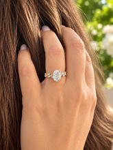 Load image into Gallery viewer, IGI Certified Oval Cut and round and marquise cut sides leaf style design Diamond Engagement Ring 14k Solid Yellow Gold 2.35ctw
