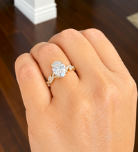 Load image into Gallery viewer, IGI Certified Oval Cut and round and marquise cut sides leaf style design Diamond Engagement Ring 14k Solid Yellow Gold 2.35ctw
