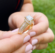 Load image into Gallery viewer, Princess Cut Center And Round Cut Sides Natural Diamond Engagement Ring Prong Set Wedding Bridal Propose Ring 14k Solid Yellow Gold 2.00ctw
