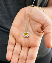 Load image into Gallery viewer, Cushion Shape Natural Yellow Citrine And Round Cut Natural Diamonds Pendent And Chain Necklace Double Halo Style Gift 14k White Gold 2.50ctw

