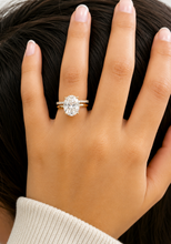 Load image into Gallery viewer, Oval cut Moissanite And Round Cut Sides Engagement Ring And Matching Band 14k Solid Yellow Gold Bridal Ring Solitaire Wedding Ring 5.20ctw

