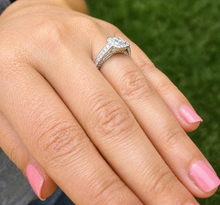 Load image into Gallery viewer, Cushion Cut Moissanite And Round Cut Sides Engagement Ring Bezel Set In 14k Solid White Gold Halo Filigree Style Bridal Wedding Ring 1.70ctw
