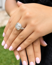Load image into Gallery viewer, Asscher Cut Moissanite and Round Cut Cvd Diamonds Engagement Ring Bezel Set Wedding Ring Halo Style Bridal Ring 14k Solid White Gold 4.60ctw
