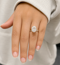 Load image into Gallery viewer, Oval cut Moissanite And Round Cut Sides Engagement Ring And Matching Band 14k Solid Yellow Gold Bridal Ring Solitaire Wedding Ring 5.20ctw
