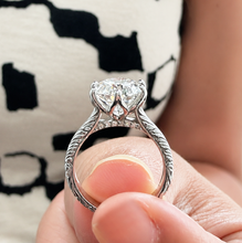 Load image into Gallery viewer, Round Cut Moissanite Engagement Ring Solitaire Bridal Ring Crown Prongs Filigree Style Shank Wedding ring Solitaire 14k White Gold 3.00ct
