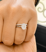 Load image into Gallery viewer, Oval Shape Moissanite And Round Cut Sides Engagement Ring And Matching Band 14k Solid White Gold Bridal Ring Solitaire Wedding Ring 3.15ctw

