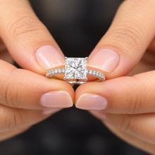 Load image into Gallery viewer, Princess Cut Moissanite and Round Cut Sides Engagement Ring Wedding Bridal Ring Anniversary Ring Half Eternity 14K Solid White Gold 1.70ctw
