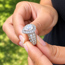 Load image into Gallery viewer, Pear Shape Center And Round Cut Sides Diamond Engagement Ring Halo Ring Wedding Bridal Ring IGI Certified 14k Solid White Gold 4.40ctw G-VS2
