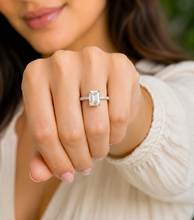 Load image into Gallery viewer, Emerald Cut Moissanite And Round Cut Sides Engagement Ring Set In 14k Yellow Gold Wedding Ring Bridal propose Ring 4.25ctw
