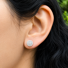 Load image into Gallery viewer, Round Cut Cvd Diamond Studs Earrings Screw Backs Prong Set With Round Cut Diamonds Halo Style In 14k Solid White Gold Gift For Her 1.40ctw
