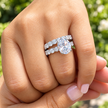 Load image into Gallery viewer, Oval Shape And Round Cut Sides Eternity Style IGI Certified Diamond Engagement Ring And Matching Band Wedding Bridal Set 14k White Gold 9.50
