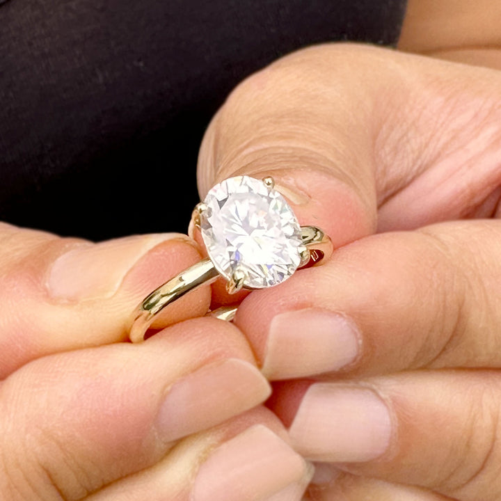 Oval Moissanite Four Prong Solitaire Engagement Ring 14K Yellow Gold 2.00 CT