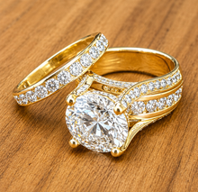 Load image into Gallery viewer, IGI Certified Round Cut Center Diamond Engagement Ring And Matching Band Inner Halo 14k Solid And Heavy White Gold Wedding Ring 7.50ctw
