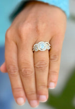 Load image into Gallery viewer, Round Cut Moissanite Engagement Ring And Band Three Stone Style Bezel Set Design 14k Solid Yellow Gold Halo Style Wedding Bridal Set 2.50ctw
