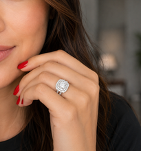 Load image into Gallery viewer, Cushion Cut Diamond And Round Cut Sides Engagement Ring And Matching Band Double Halo Bridal Set 14k Solid White Gold Wedding Set 2.00ctw
