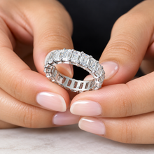 Load image into Gallery viewer, Emerald Cut Cvd Diamonds Eternity Band 5.0x3.0mm each Set In 14K Solid White Gold Engagement Band Prong Set Wedding Anniversary Band 5.00ctw
