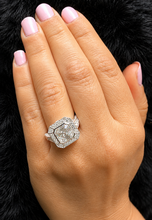 Load image into Gallery viewer, Asscher Cut Moissanite and Round Cut Cvd Diamonds Engagement Ring Bezel Set Wedding Ring Halo Style Bridal Ring 14k Solid White Gold 4.60ctw
