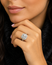 Load image into Gallery viewer, Asscher Cut Moissanite and Round Cut Cvd Diamonds Engagement Ring Bezel Set Wedding Ring Halo Style Bridal Ring 14k Solid White Gold 4.60ctw
