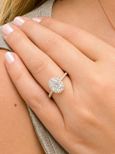 Load image into Gallery viewer, Oval Shape Moissanite Center And Round Cut Sides Engagement Ring Halo Style 14k Yellow Gold Wedding Ring Bridal Propose Ring 2.50ctw
