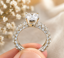 Load image into Gallery viewer, Asscher Cut and Round Cut Three Sides Moissanite Engagement Ring Prong Set Wedding Bridal Ring IGI Certified 14K Solid Yellow Gold 3.00ctw
