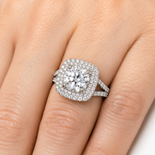 Load image into Gallery viewer, Round Cut Diamond Engagement Ring Halo Style Bridal Wedding Ring Split Shank IGI Certified Double Halo Bridal 14k Solid White Gold 3.00ctw
