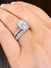 Load image into Gallery viewer, Elongated Cushion Cut And Round Cut Sides Diamond Engagement Ring And Matching Band IGI Certified 14K Solid Whie Gold Wedding Ring 5.00ctw

