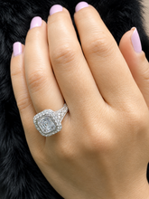 Load image into Gallery viewer, Asscher Cut Moissanite Center and Round Sides Engagement Ring Bezel Set Wedding Bridal Ring Filigree 14k Solid and Heavy White Gold 4.60ctw
