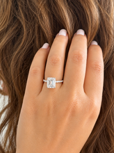 Load image into Gallery viewer, Emerald Cut Moissanite And Round Cut Sides Engagement Ring Set In 14k Yellow Gold Wedding Ring Bridal propose Ring 5.25ctw
